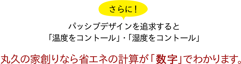 さらに！パッシブデザインを追及すると「温度をコントロール」・「湿度をコントロール」丸久の家創りなら省エネの計算が「数字」でわかります。省エネ計算プログラム「EnergyZoo」なら、7つの指標でスイスイできる